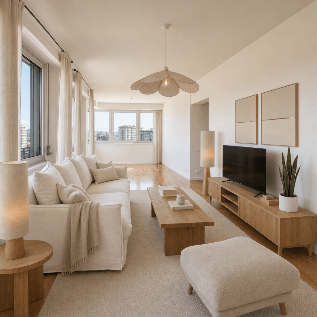 Same living room furnished in Scandinavian style by MoveIn